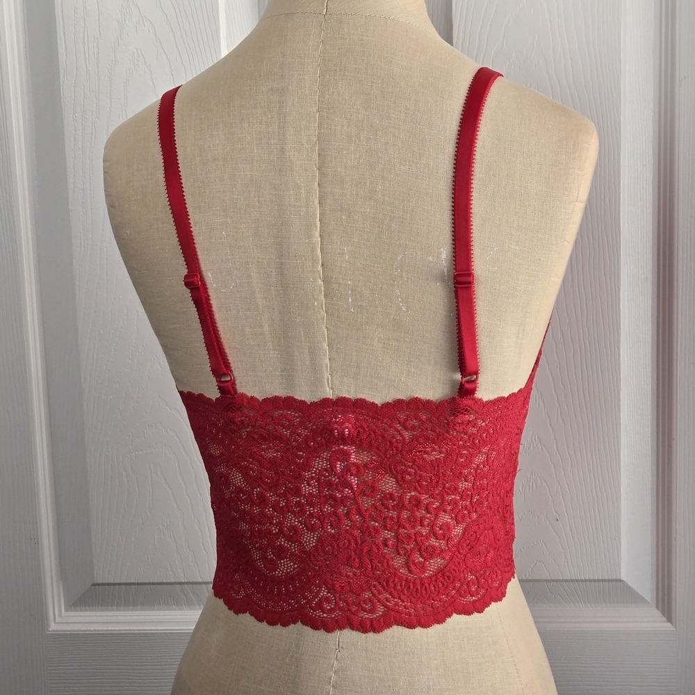 Victoria's Secret Vintage Red Long Lace Bralette Bra Size M Semi Sheer - Picture 2 of 7